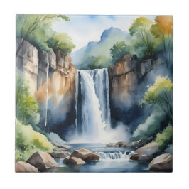 Watercolor painted waterfall kakelplatta