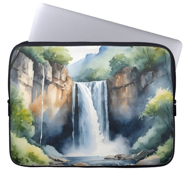 Watercolor painted waterfall laptop fodral (Framsidan)
