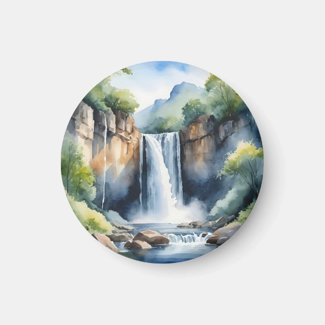 Watercolor painted waterfall magnet (Framsidan)