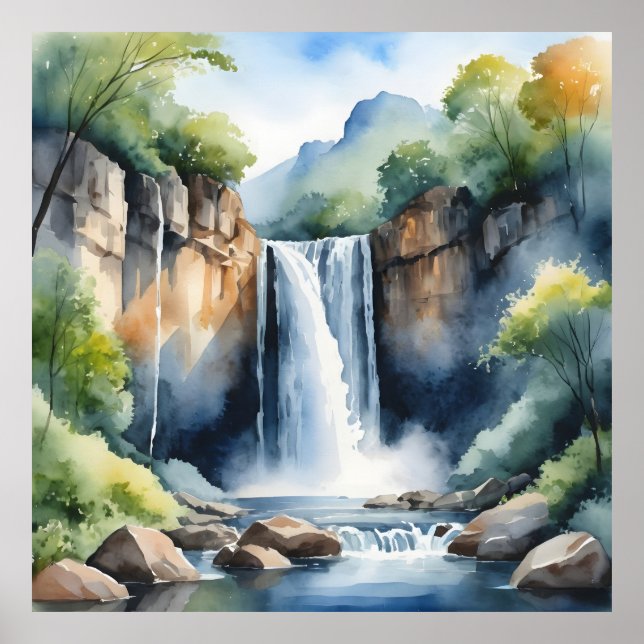 Watercolor painted waterfall poster (Framsidan)