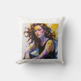 Watercolor painted woman kudde