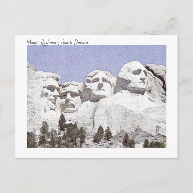 Watercolor Painterly Mount Rushmore South Dakota Vykort (Framsida)