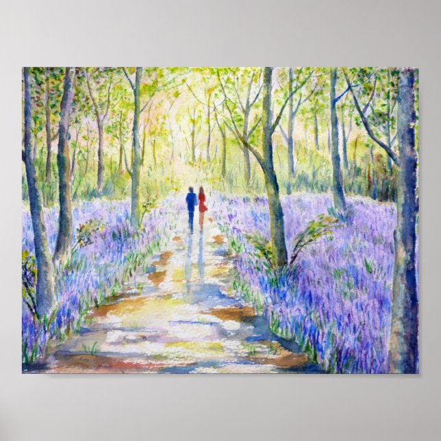 Watercolor Painting Bluebell wood Walk Poster (Framsidan)
