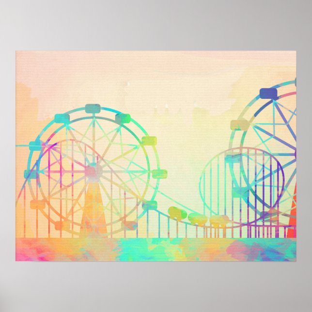 Watercolor Painting Ferris Wheel Fairground Art Poster (Framsidan)
