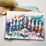 Watercolor Painting Menorah Lycklig Hanukkah Helgkort<br><div class="desc">Helgdag temaobjekt designade av Umua. Tryckt och avsänt av Zazzle eller deras närstående företag.</div>