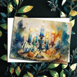 Watercolor Painting Menorah Lycklig Hanukkah Helgkort<br><div class="desc">Helgdag temaobjekt designade av Umua. Tryckt och avsänt av Zazzle eller deras närstående företag.</div>