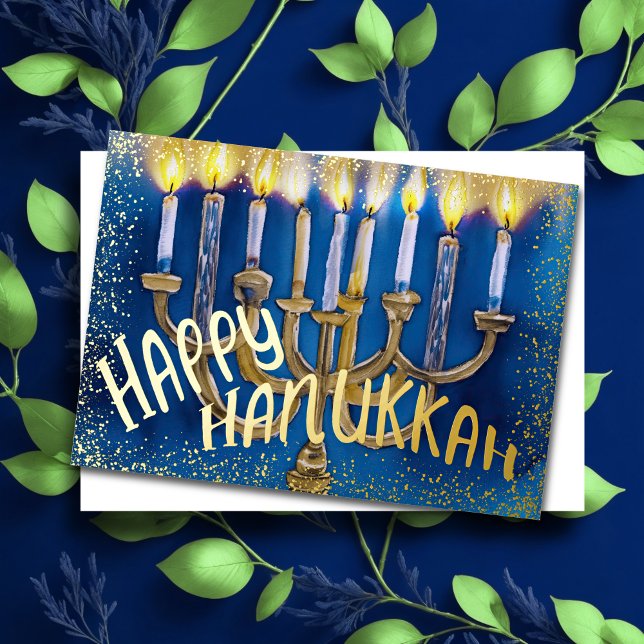 Watercolor Painting Menorah Lycklig Hanukkah Helgkort (Skapare uppladdad)