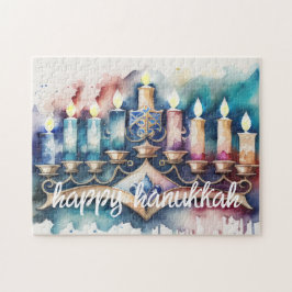 Watercolor Painting Menorah Lycklig Hanukkah Pussel