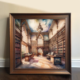 Watercolor Painting of English Manor Bibliotek Poster
