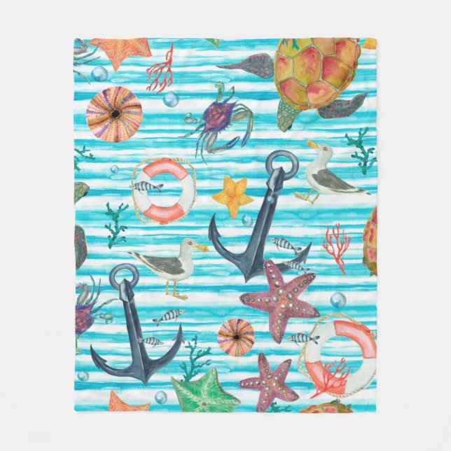 Watercolor painting seamless pattern with turtles, fleecefilt (Framsidan)