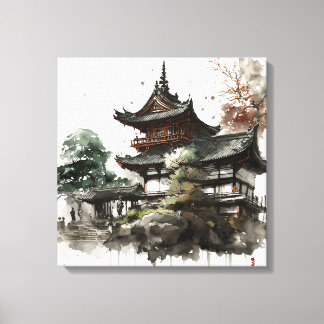 Watercolor painting style of a japanese temple canvastryck