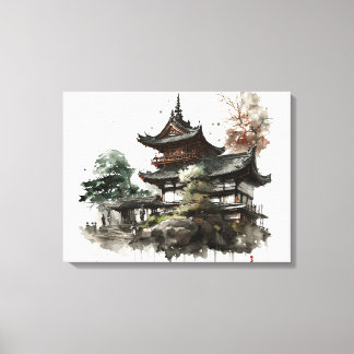 Watercolor painting style of a japanese temple canvastryck