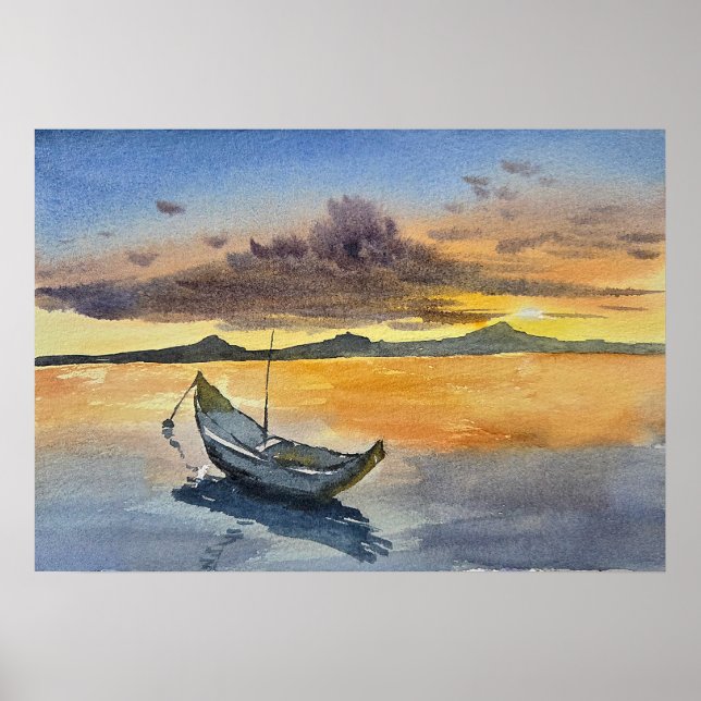 Watercolor Painting Sunset scene  Poster (Framsidan)