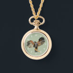 Watercolor Painting Vingar med hawk Flapping Armbandsur<br><div class="desc">Hand målade vattenfärgning av Harris Hawk. Kallas även bugghök eller dammhök. Det är upprörande kant vid träd gren som öppnar sitt vingar. Det här målades på bågar hetten trycktes pappert.</div>