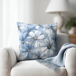 Watercolor Pale Blue Floral Kudde