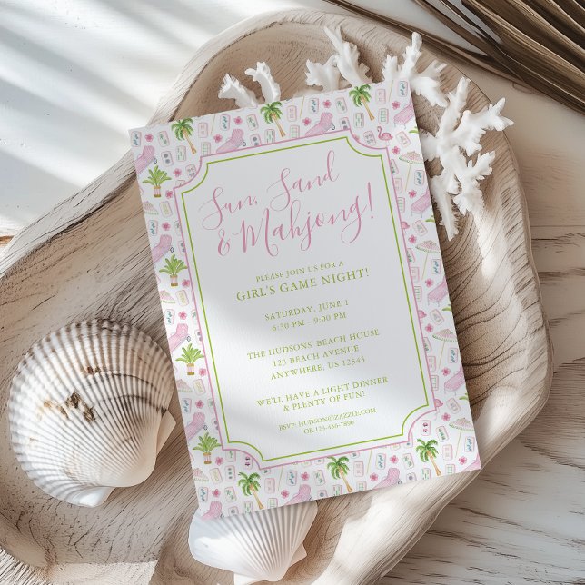 Watercolor Palm Beach Mahjong Party Inbjudningar (Skapare uppladdad)