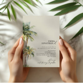 Watercolor Palm Tree Destination coastal Wedding  Inbjudningar