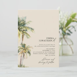 Watercolor Palm Tree Destination coastal Wedding  Inbjudningar