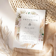Watercolor Pampas Grass & Flowers Boho Bröllop