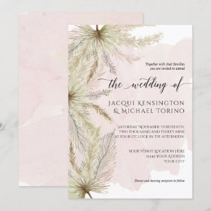 Watercolor Pampas Grass Handflatan Greenery w Dust Inbjudningar