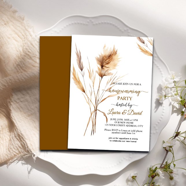 Watercolor Pampas Grass Houseuppvärmning Party Inbjudningar (Skapare uppladdad)