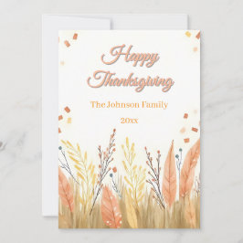 Watercolor Pampas Grass & Rustic Boho Thanksgiving Julkort
