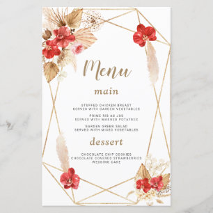 Watercolor Pampas Grass White Flowers Bröllop Menu