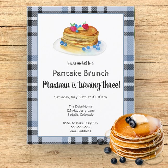 Watercolor Pancake Brunch Födelsedagsfest Inbjudningar (Skapare uppladdad)
