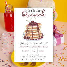 Watercolor Pancake First Birthday Brunch Party Inbjudningar