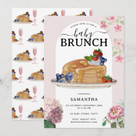 Watercolor Pancakes Berries Brunch Baby Shower Inbjudningar