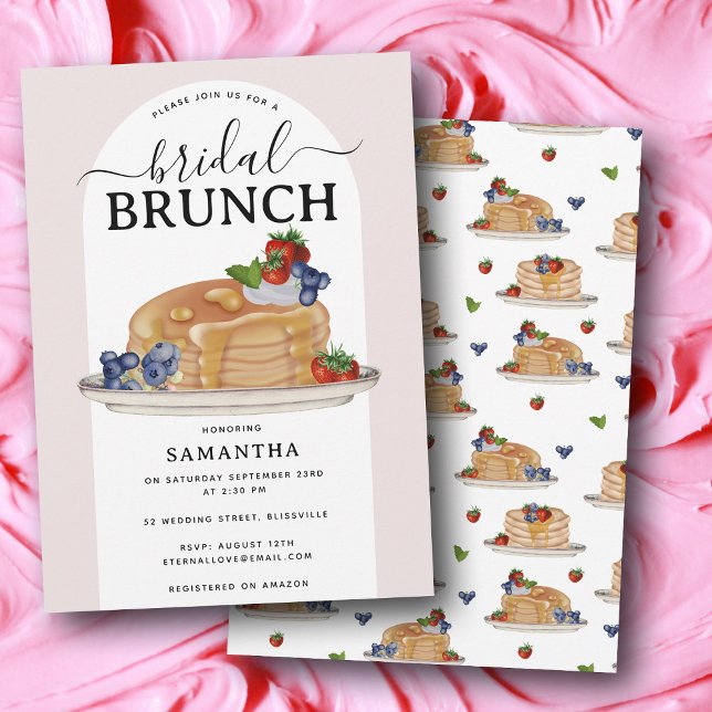 Watercolor Pancakes Berries Brunch Bridal Shower Inbjudningar (Watercolor Pancakes Berries Brunch Bridal Shower Invitation)