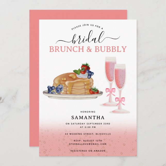 Watercolor Pancakes Brunch & Bubbly Bridal Shower Inbjudningar (Fram/baksida)