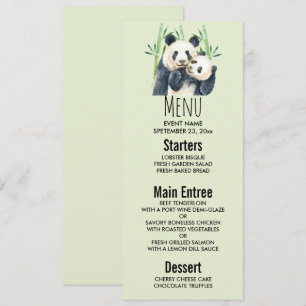 Watercolor Panda Bears Mamma & Baby i Bamboo Inbjudningar