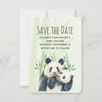 Watercolor Panda Bears Mamma & Baby i Bamboo