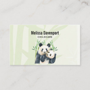 Watercolor Panda Bears Mamma & Baby i Bamboo Visitkort