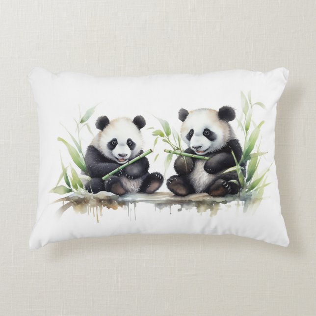 Watercolor Panda Bears Prydnadskudde (Framsidan)