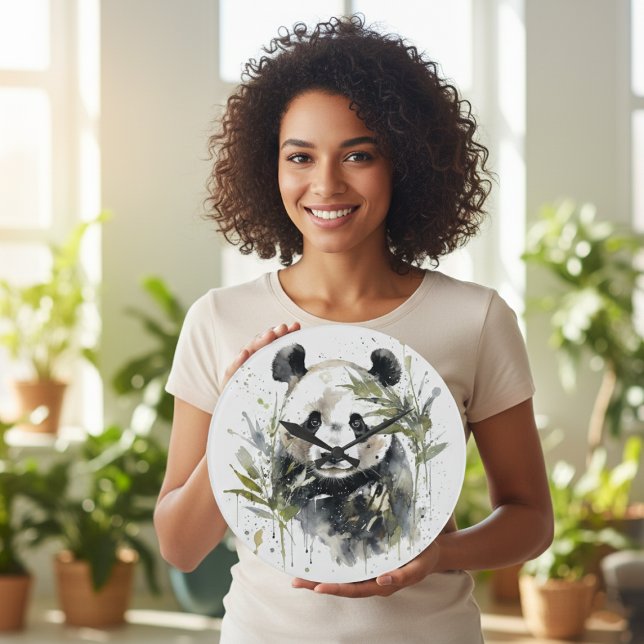 Watercolor Panda Garden Stor Klocka (Skapare uppladdad)