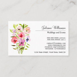 Watercolor Pansies Bouquet Simple Elegant Visitkort