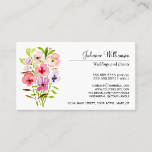 Watercolor Pansies Bouquet Simple Elegant Visitkort