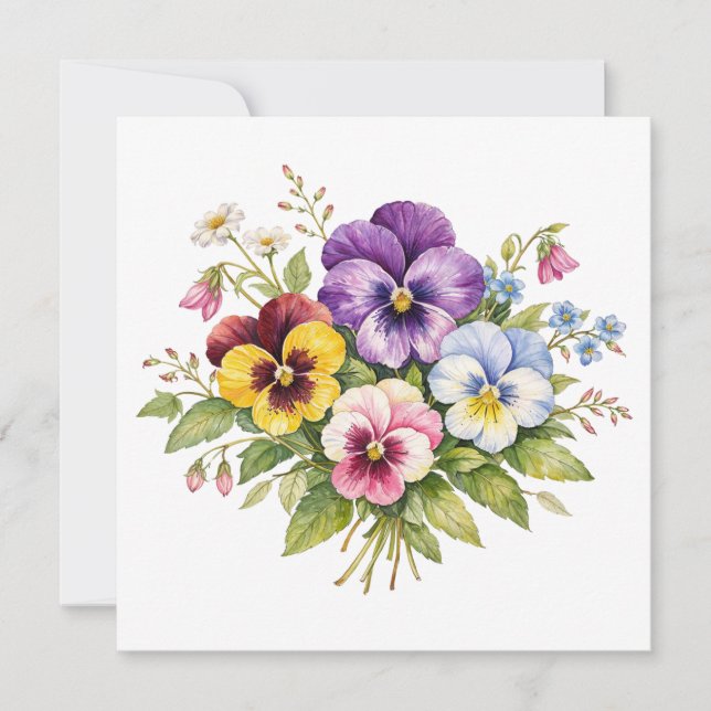 Watercolor Pansy Flowers Bouquet  Kort (Framsida)