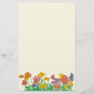 Watercolor Pansy Flowers Rainbow Färg Brevpapper