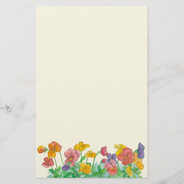 Watercolor Pansy Flowers Rainbow Färg Brevpapper (Framsida)