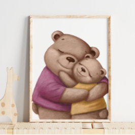 Watercolor pappa Bear Hug | Skriva ut på skårvägg Poster