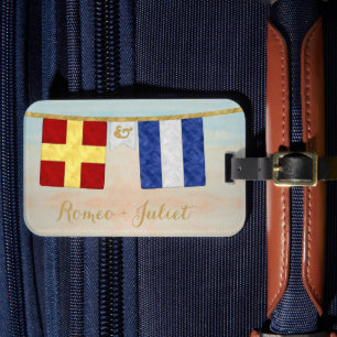 Watercolor Par Monogram Maritime Signal Flaggor Bagagebricka