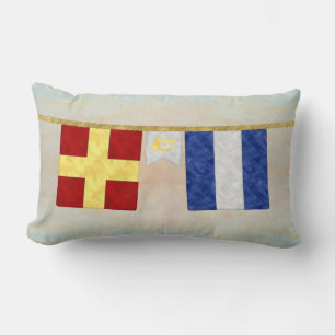 Watercolor Par Monogram Maritime Signal Flaggor Lumbarkudde