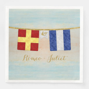 Watercolor Par Monogram Maritime Signal Flaggor Pappersservett