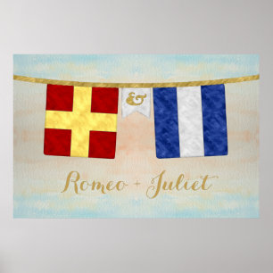 Watercolor Par Monogram Maritime Signal Flaggor Poster