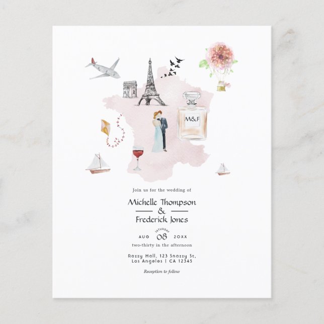 Watercolor Paris Destination Wedding Monogram Flygblad (Framsidan)