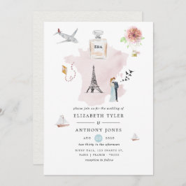 Watercolor Paris Destination Wedding Monogram Inbjudningar