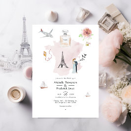 Watercolor Paris Destination Wedding Monogram Inbjudningar